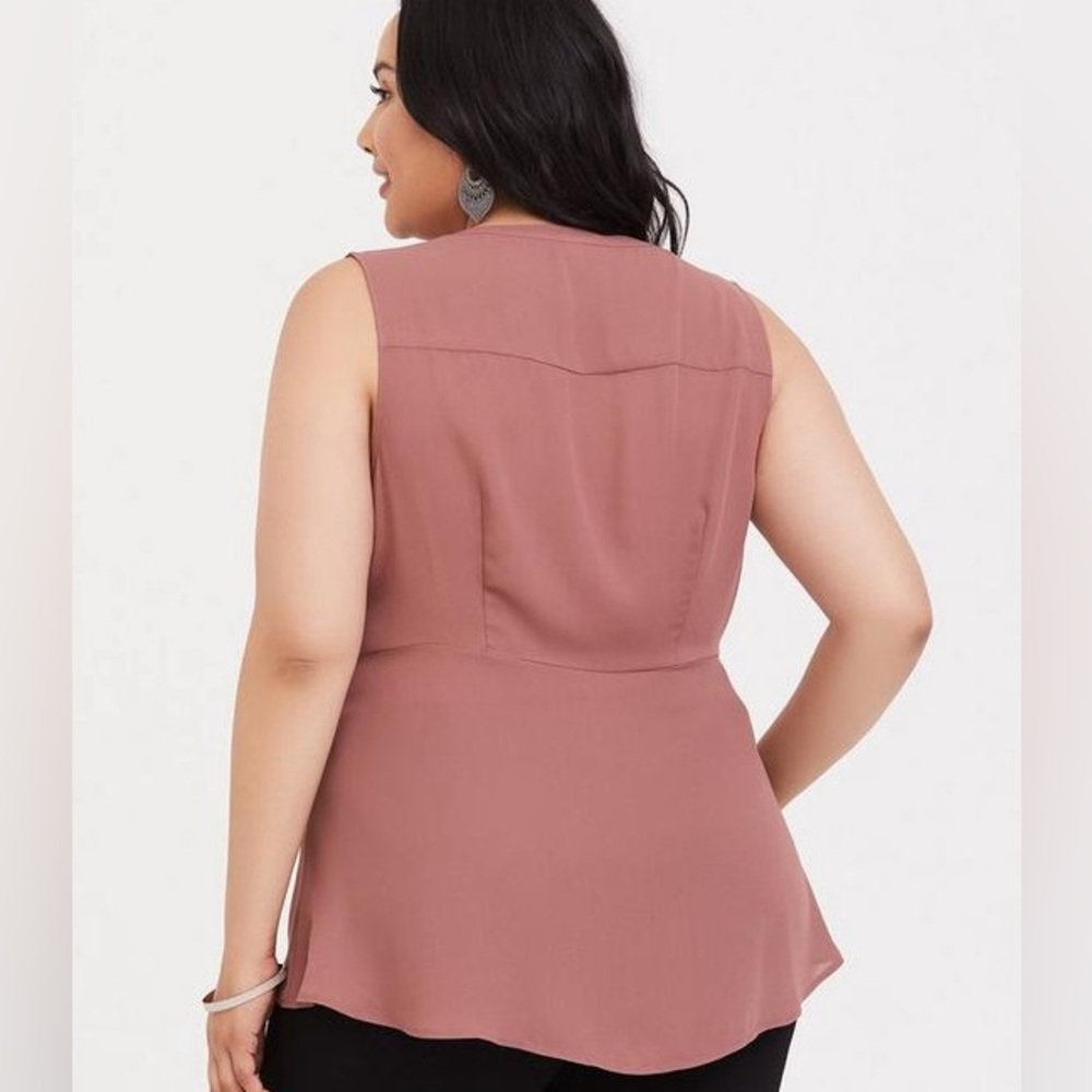 Torrid peplum georgette button front/tie front blouse mauve - Picture 2 of 5